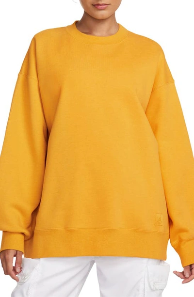 Shop Jordan Flight Fleece Oversize Crewneck Sweatshirt In Yellow Ochre/ Heather