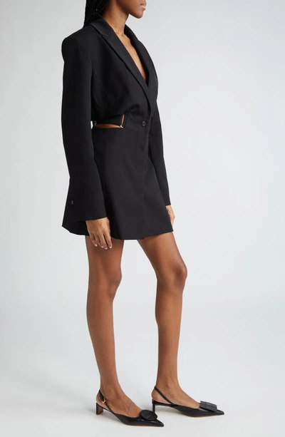 Shop Jacquemus La Robe Bari Cutout Long Sleeve Wool Blazer Minidress In Black