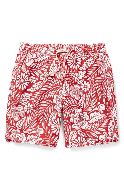 Shop Fair Harbor Kids' Anchor Floral Water Repellent Swim Trunks In Red Hawaiian Floral