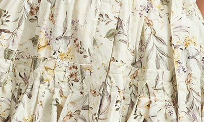 Shop En Saison Floral Cotton Poplin Mini Shirtdress In Sage Multi