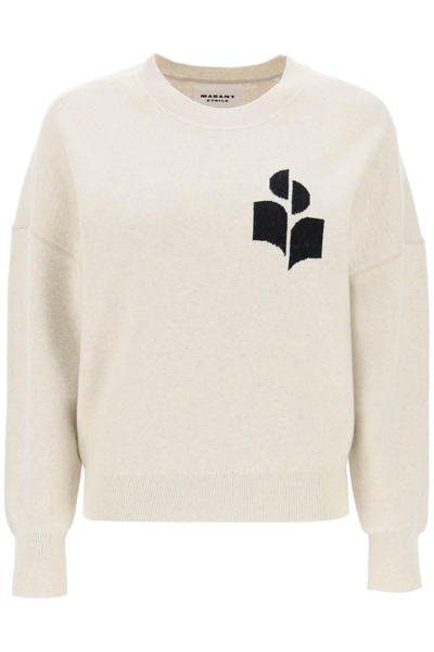 Shop Marant Etoile Atlee Sweater With Logo Intarsia In Beige