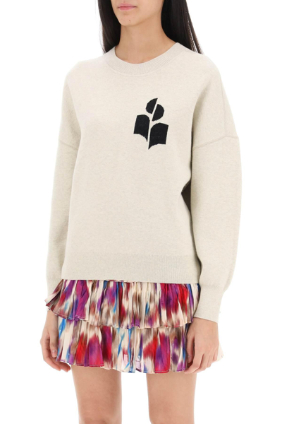 Shop Marant Etoile Atlee Sweater With Logo Intarsia In Beige