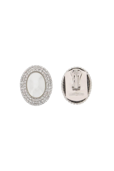 Shop Alessandra Rich Oval Earrings With Pearl And Crystals In Silver,white