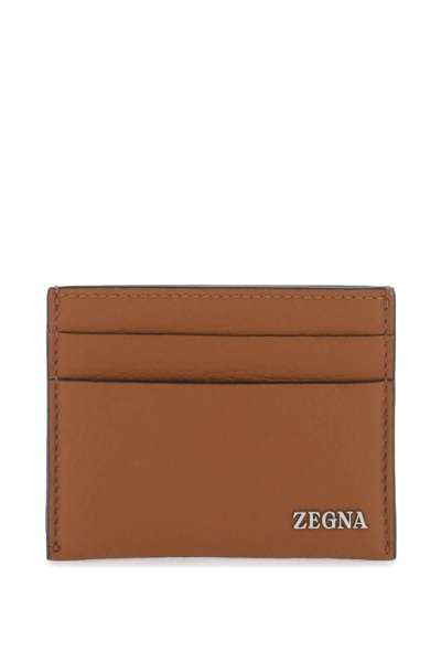 Shop Zegna Leather Cardholder In Brown