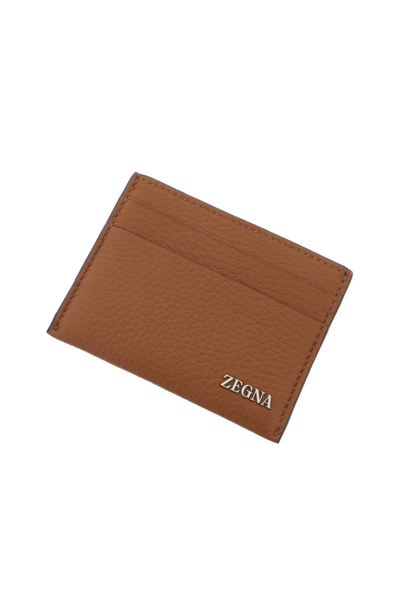 Shop Zegna Leather Cardholder In Brown