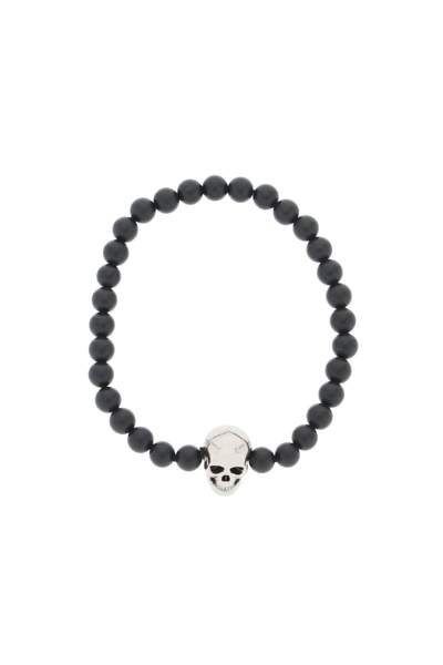 Shop Alexander Mcqueen Skull Bracelet With Pearls In Black