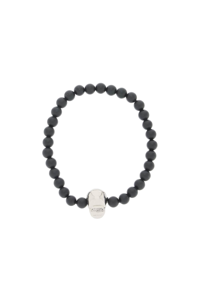 Shop Alexander Mcqueen Skull Bracelet With Pearls In Black