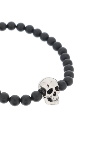 Shop Alexander Mcqueen Skull Bracelet With Pearls In Black