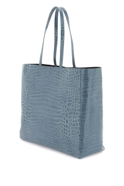 Shop Palm Angels Croco-embossed Leather Shopping Bag In Light Blue