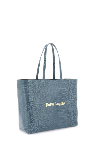 Shop Palm Angels Croco-embossed Leather Shopping Bag In Light Blue