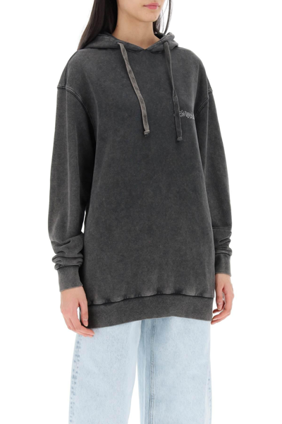 Shop Alessandra Rich Oversized Hoodie With Print And Rhinestones In Grey