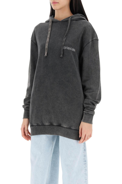 Shop Alessandra Rich Oversized Hoodie With Print And Rhinestones In Grey