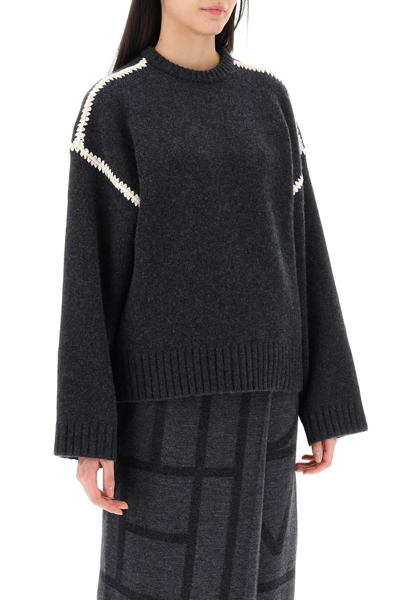 Shop Totême Sweater With Contrast Embroideries In Grey