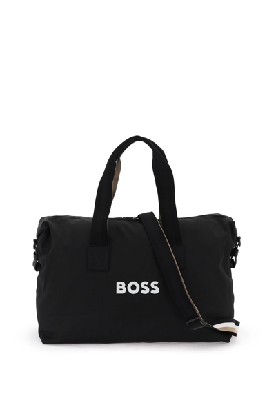 Shop Hugo Boss Rubberized Logo Duffle Bag In Black