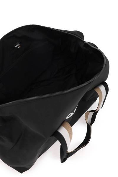 Shop Hugo Boss Rubberized Logo Duffle Bag In Black
