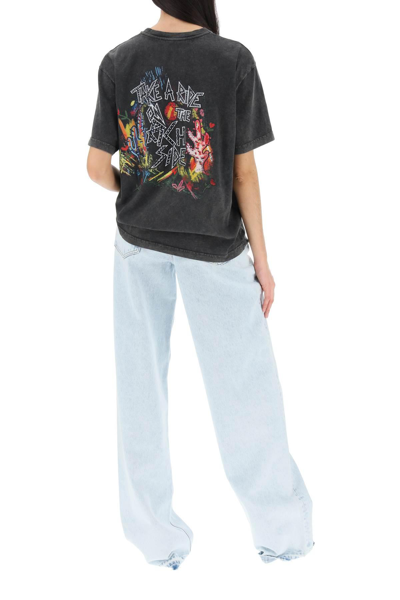 Shop Alessandra Rich Oversized T-shirt With Print And Rhinestones In Grey