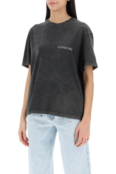 Shop Alessandra Rich Oversized T-shirt With Print And Rhinestones In Grey