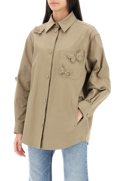 Shop Valentino Stretch Cotton Canvas Overshirt With High Reliefs In Khaki