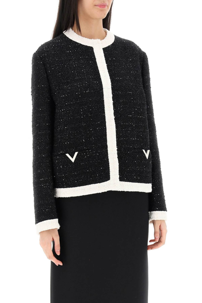 Shop Valentino Glaze Tweed Jacket In Black,white
