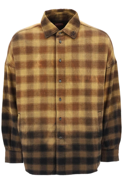 Shop Diesel S-limo-pkt Shirt With Check Pattern In Beige,brown