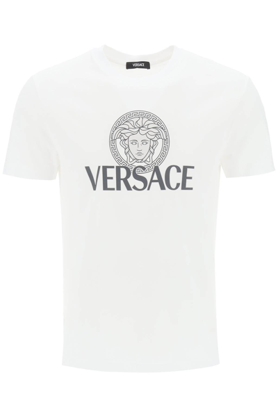 Shop Versace T-shirt With Medusa Print In White