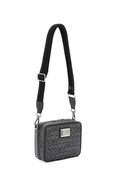 Shop Dolce & Gabbana Coated Jacquard Messenger Bag In Black,grey