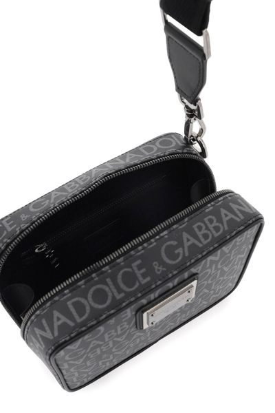 Shop Dolce & Gabbana Coated Jacquard Messenger Bag In Black,grey