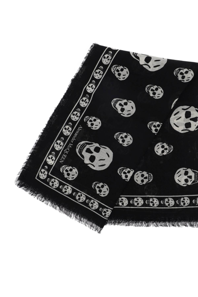 Shop Alexander Mcqueen Light Wool Skull Scarf In Black,white