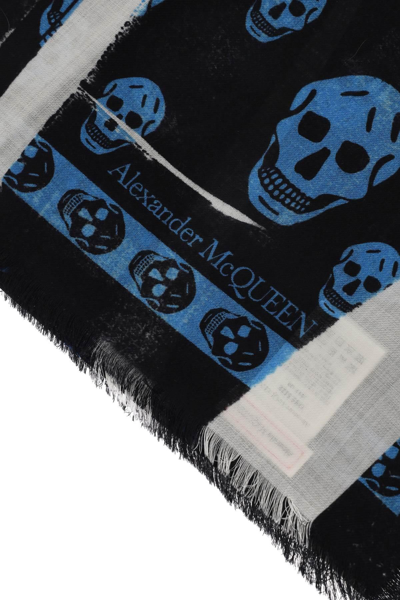 Shop Alexander Mcqueen Slashed Skull Scarf In Black,blue