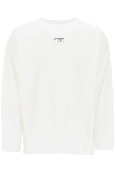 Shop Mm6 Maison Margiela Long-sleeved T-shirt With Logo Label In White