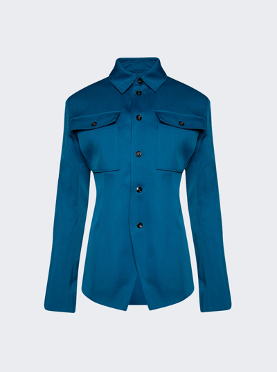 Shop Bottega Veneta Wool Gabardine Shirt Jacket In Pacific Blue