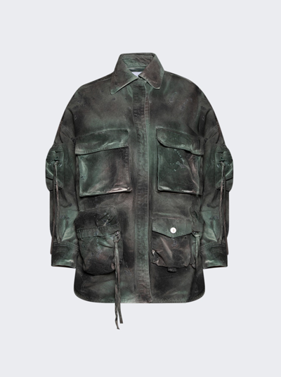 Shop Attico Fern Short Coat In Stained Green Camouflage