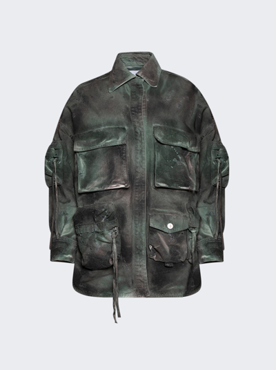 Attico Fern Camouflage-print Denim Jacket In Stained Green Camouflage
