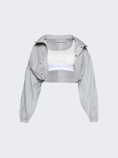 Shop Alexander Wang Bolero Track Jacket With Bra Top In Microchip Grey