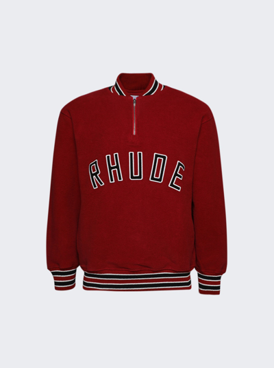 Shop Rhude Quarter-zip Varsity Bomber Jacket In Vintage Red