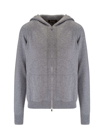 Shop Loro Piana Zipped Knitted Hoodie In Grey