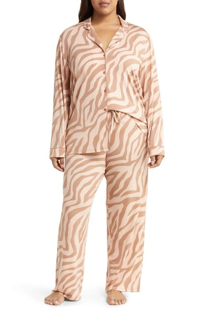 Shop Nordstrom Moonlight Eco Knit Pajamas In Tan Mocha Sleepy Zebra