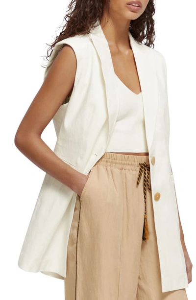 Scotch & Soda Single-breasted Long Gilet In 0001-off White
