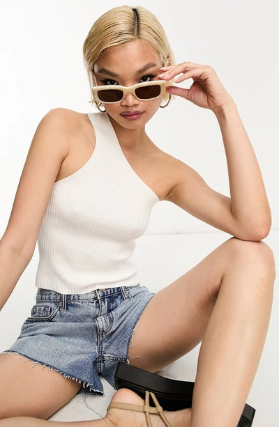 Shop Asos Design One-shoulder Crop Knit Tank In White