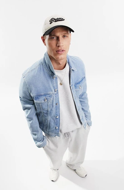 Asos Design Skinny Denim Jacket In Mid Blue