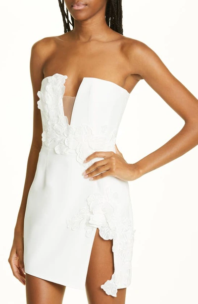 Sau Lee Fleur Floral Appliqué Strapless Dress In White