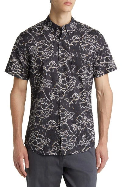 Shop Treasure & Bond Floral Short Sleeve Button-down Shirt In Navy India Ink Line Floral