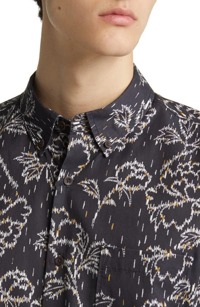 Shop Treasure & Bond Floral Short Sleeve Button-down Shirt In Navy India Ink Line Floral