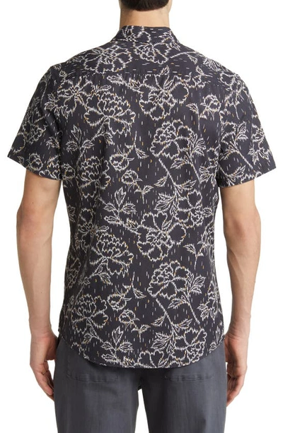 Shop Treasure & Bond Floral Short Sleeve Button-down Shirt In Navy India Ink Line Floral