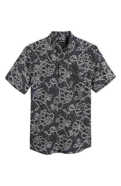 Treasure & Bond Floral Short Sleeve Button-down Shirt In Navy India Ink Line Floral