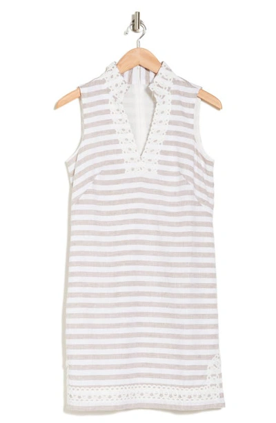 Shop Eliza J Stripe Sleeveless Linen & Cotton Shift Dress In Natural