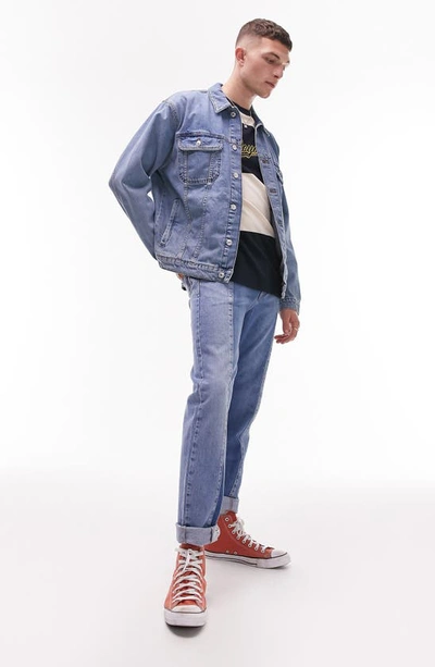 Shop Topman Oversize Denim Jacket In Mid Blue