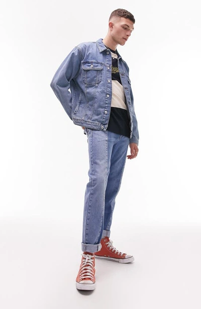Topman Oversized Denim Jacket In Blue In Mid Blue