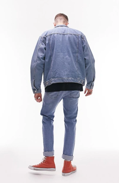 Shop Topman Oversize Denim Jacket In Mid Blue