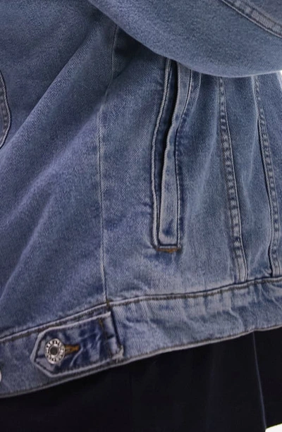 Topman Oversized Denim Jacket In Blue In Mid Blue